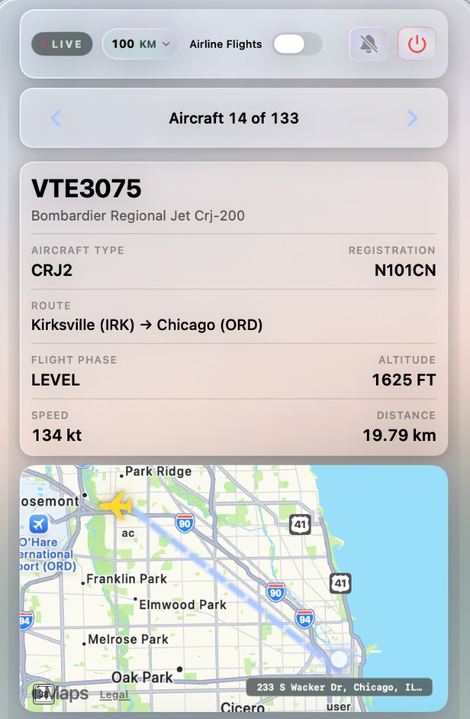 AboveMe interface showing flight details and map