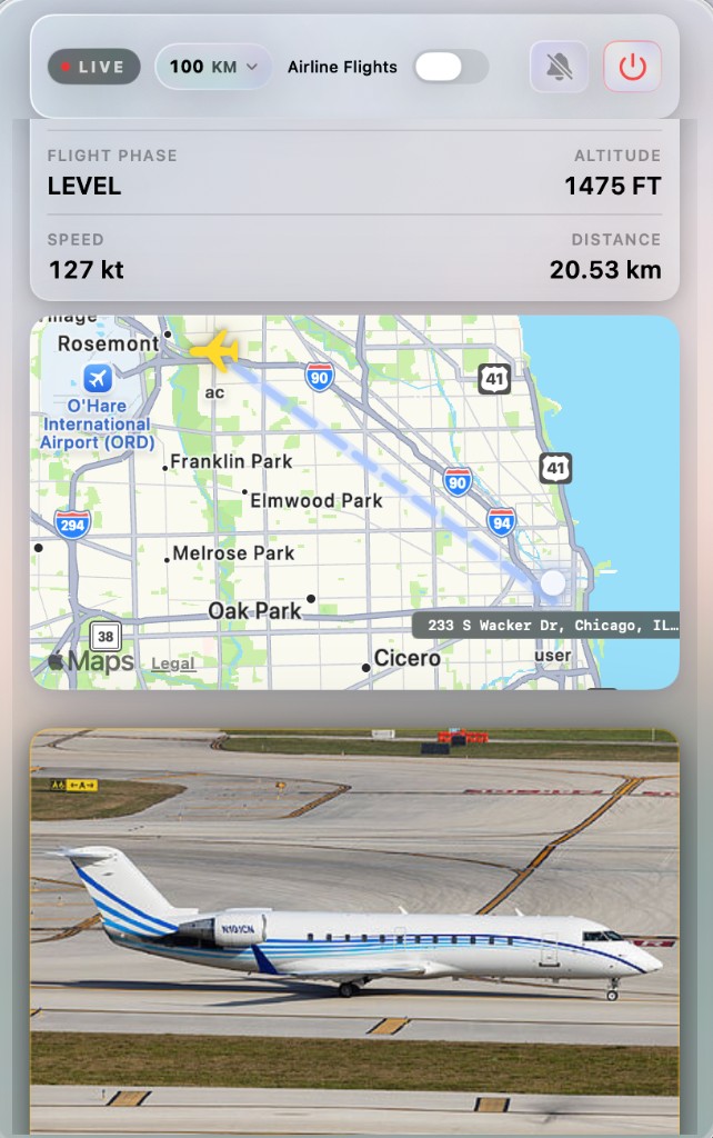 AboveMe frosted window with flight phase and map