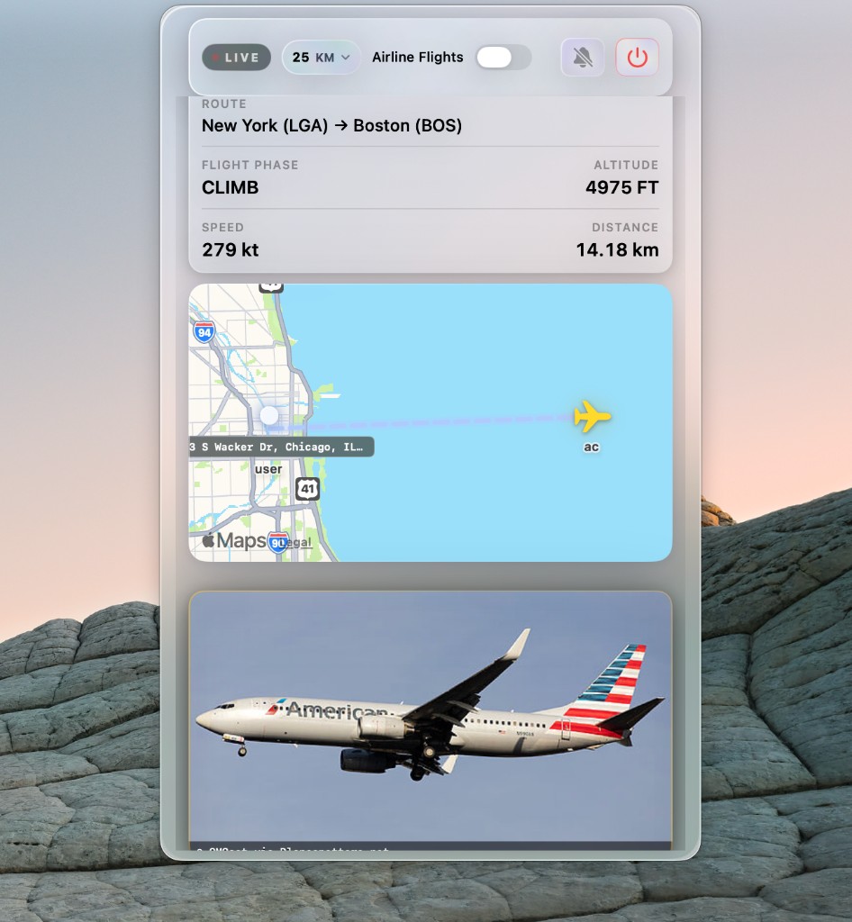 AboveMe with aircraft photo and map