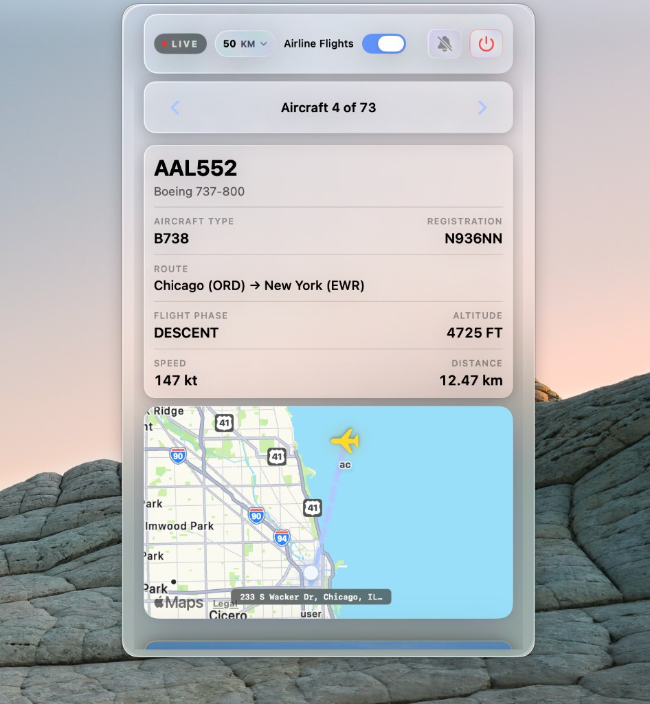 AboveMe full flight card with map